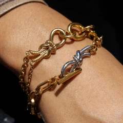 New Stainless Steel Design Waterproof Jewelry 18K Gold Plated Two Tone Line Knot Hypoallergenic Bracelet YF6631