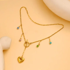 Vintage Elegant Zircon Heart Small Pendant Clavicle Chain 18K Gold Plated Waterproof Stainless Steel YF8205