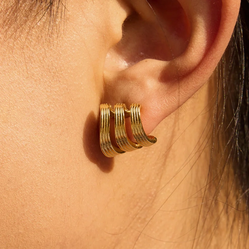 Hot Selling Stainless Steel Waterproof Women Jewelry 18k Gold Plated Three Layer Thread Hypoallergenic Earrings YF6633
