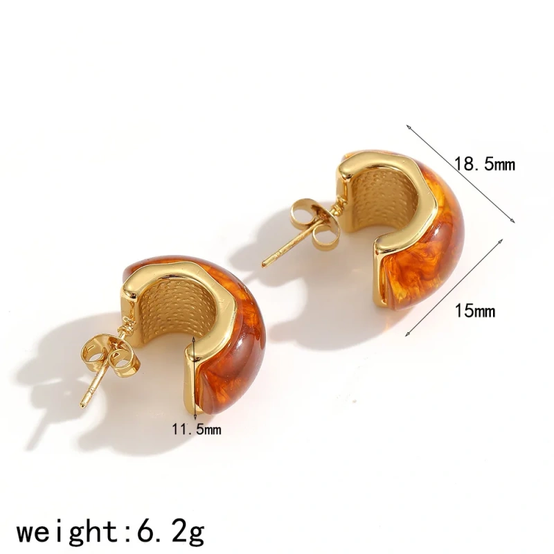Maillard Color Earrings Geometric Resin Stud Earrings 18k Gold Plated Waterproof Stainless Steel Earrings for Womens YF8018