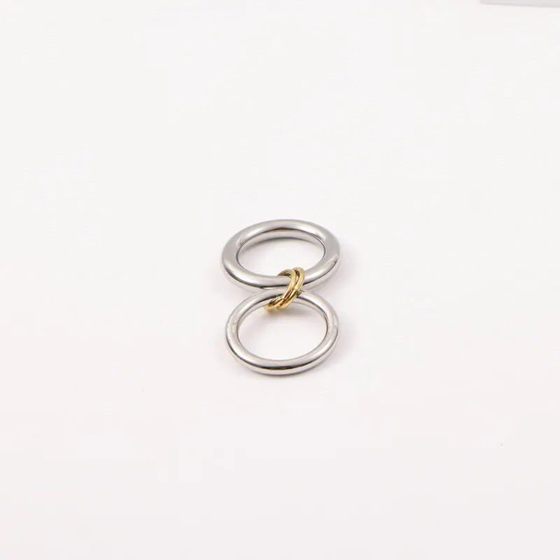 Fashion Waterproof High End 18K Gold Plated Individuality Double Circle Linked Ring Stainless Steel Waterproof Rings YF4180