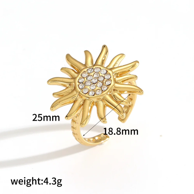 Elegant Zircon Stud Earrings Ring Womems Jewelry Set 18k Gold Plated Stainless Steel  Star Sun Earrings for Party YF8017