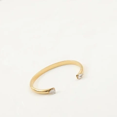 Premium Minimalist Opening Bracelet with Two Water Drops Zircon 18K Gold Plated Waterproof Stainless Steel YF8221