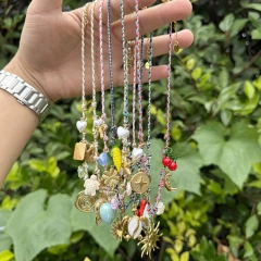 New Bohemian Style Woven Link Chain Stainless Steel 18k Gold Plated Ocean Style Sea Star Conch Multi Pendant Necklace YF6511