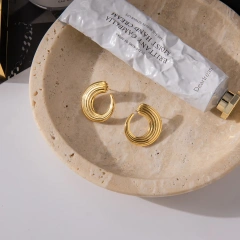 Fashion Hypoallergenic Stainless Steel 18K Gold Plated C Thread Twist Women Waterproof Earrings Non Tarnish YF6627