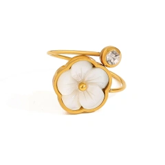 Ins Opening Flower Ring Geometric Natural Hand Jewelry Wholesale 18K Gold Plated Waterproof Stainless Steel YF8189