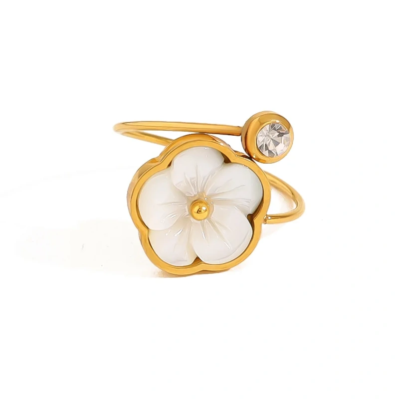 Ins Opening Flower Ring Geometric Natural Hand Jewelry Wholesale 18K Gold Plated Waterproof Stainless Steel YF8189