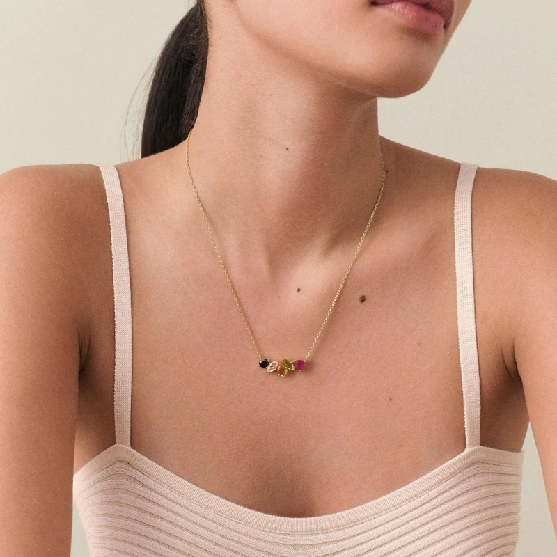 Fashion Ins Ruby Collarbone Chain Zircon Temperament Choker 18K Gold Plated Waterproof Stainless Steel YF8190