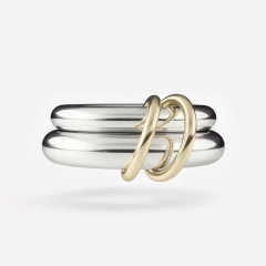 Fashion Waterproof High End 18K Gold Plated Individuality Double Circle Linked Ring Stainless Steel Waterproof Rings YF4180