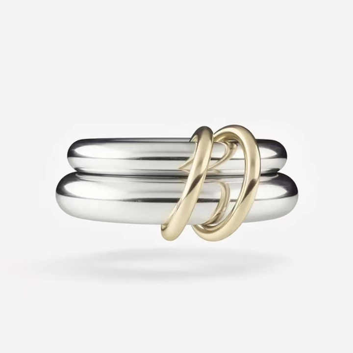 Fashion Waterproof High End 18K Gold Plated Individuality Double Circle Linked Ring Stainless Steel Waterproof Rings YF4180