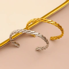 Niche High End C Shaped Opening Bracelet 6mm Twist Bracelet 18K Gold Plated Waterproof Stainless Steel YF8212