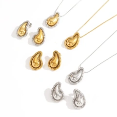 Luxury Thick Womens Teardrop Stud Earrings Necklace Jewelry Set 18k Gold Plated Waterproof Stainless Steel for Gift YF8019