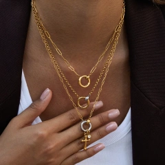 Stainless Steel 18k Gold Plated Waterproof DIY Chain Two Tone Double Circle Heart Cross Pendant Hypoallergenic Necklace YF6630