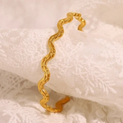 Niche Wave Fine Plain Ring Opening Bracelet Metal Texture Bracelet 18K Gold Plated Waterproof Stainless Steel YF8191