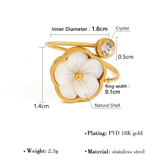 Ins Opening Flower Ring Geometric Natural Hand Jewelry Wholesale 18K Gold Plated Waterproof Stainless Steel YF8189