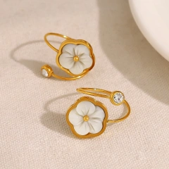 Ins Opening Flower Ring Geometric Natural Hand Jewelry Wholesale 18K Gold Plated Waterproof Stainless Steel YF8189
