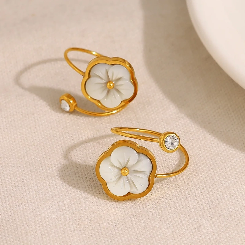 Ins Opening Flower Ring Geometric Natural Hand Jewelry Wholesale 18K Gold Plated Waterproof Stainless Steel YF8189