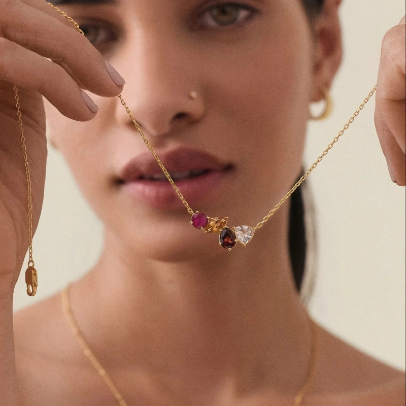 Fashion Ins Ruby Collarbone Chain Zircon Temperament Choker 18K Gold Plated Waterproof Stainless Steel YF8190