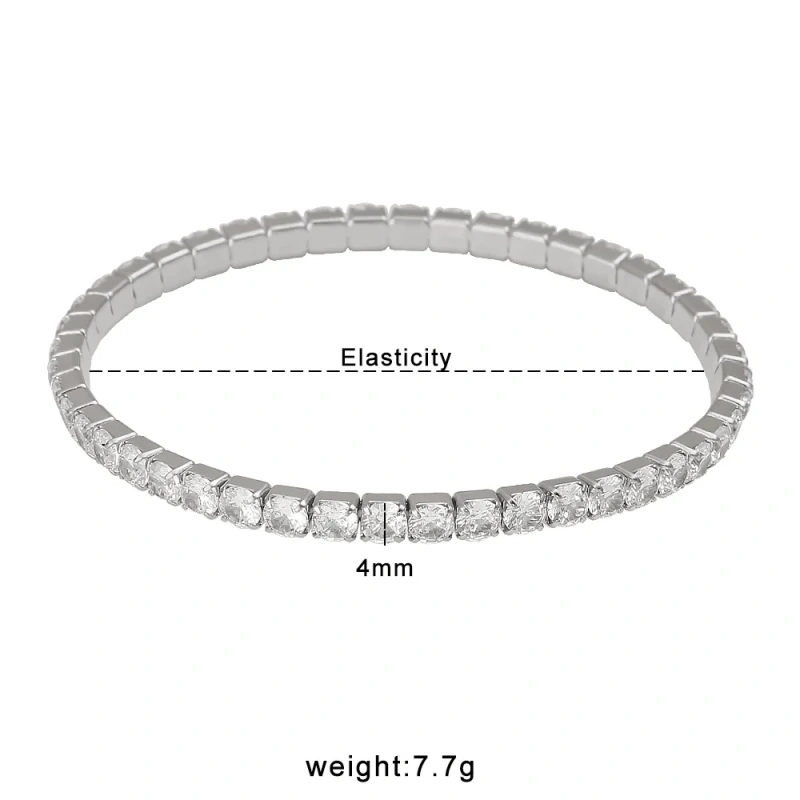 Luxurious and Elegant Single Row Stretch Filled Zircon Bracelet 18K Gold Plated Waterproof Stainless Steel YF8206