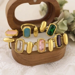 Light Luxury Luxury Ins Zircon Ring Opening Ring Does Not Fade 18K Gold Plated Waterproof Stainless Steel YF8182