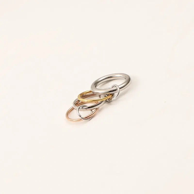 Simple Trendy Non Tarnish Four Circle Ring Waterproof 18K Gold Plated Stainless Steel Multi Layer Lines Link Rings YF4181