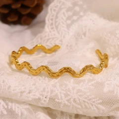 Niche Wave Fine Plain Ring Opening Bracelet Metal Texture Bracelet 18K Gold Plated Waterproof Stainless Steel YF8191