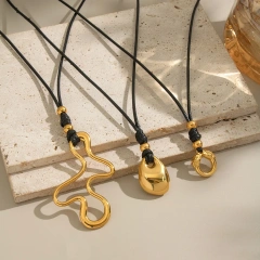 Exaggerated Personality Irregular Pendant Leather Rope Necklace Girls 18K Gold Plated Waterproof Stainless Steel YF8197