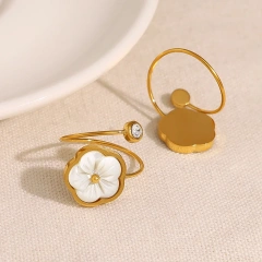 Ins Opening Flower Ring Geometric Natural Hand Jewelry Wholesale 18K Gold Plated Waterproof Stainless Steel YF8189