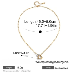 Stainless Steel 18k Gold Plated Waterproof DIY Chain Two Tone Double Circle Heart Cross Pendant Hypoallergenic Necklace YF6630