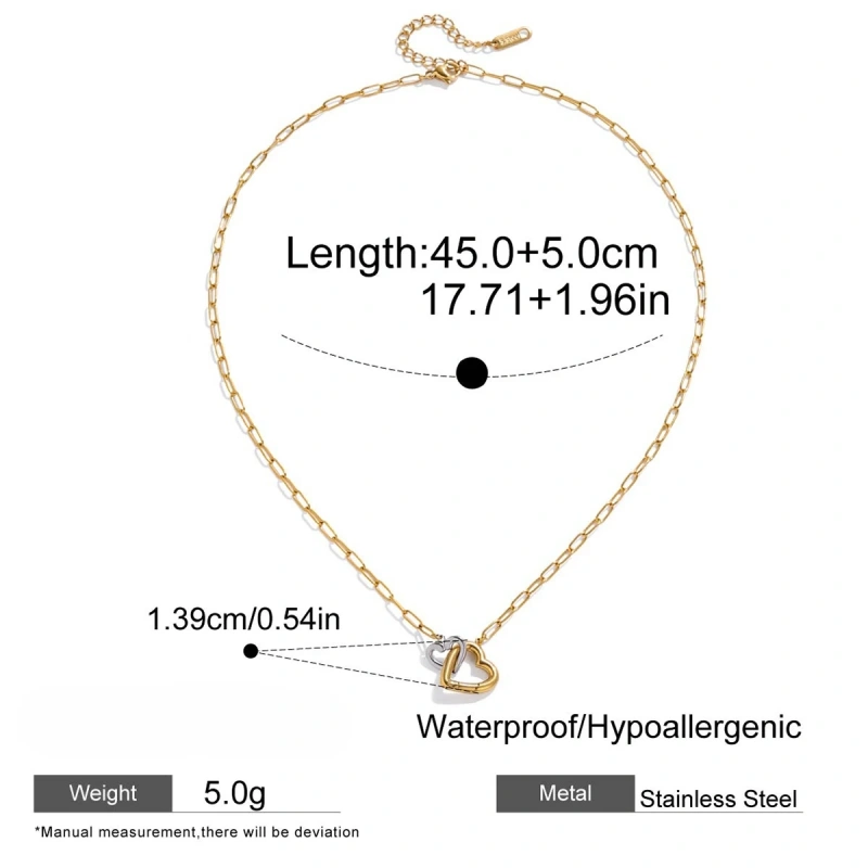 Stainless Steel 18k Gold Plated Waterproof DIY Chain Two Tone Double Circle Heart Cross Pendant Hypoallergenic Necklace YF6630