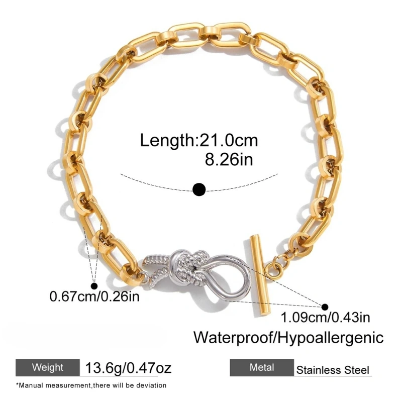 New Stainless Steel Design Waterproof Jewelry 18K Gold Plated Two Tone Line Knot Hypoallergenic Bracelet YF6631