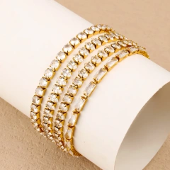 New Stainless Steel 18k Gold Plated Geometric Zircon Waterproof Stackable Adjustable Women Bracelet Waterproof YF6634