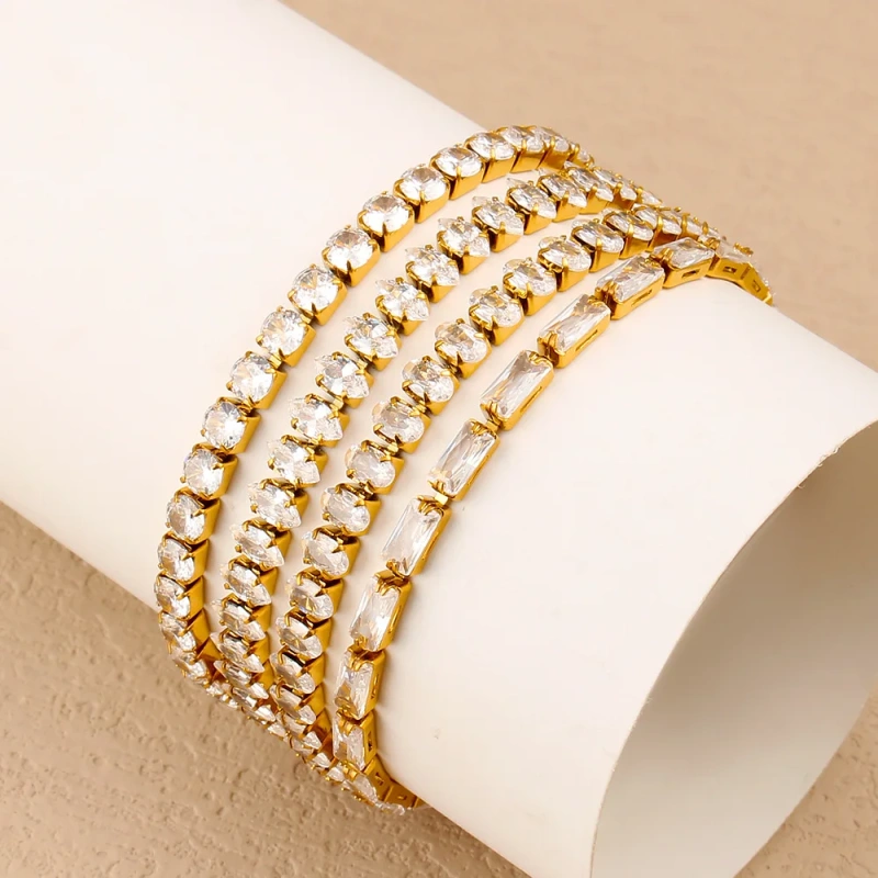 New Stainless Steel 18k Gold Plated Geometric Zircon Waterproof Stackable Adjustable Women Bracelet Waterproof YF6634