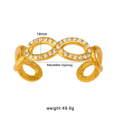Fashion Math Symbol 8 Zircon Bracelet Opening 18K Gold Plated Waterproof Stainless Steel YF8211