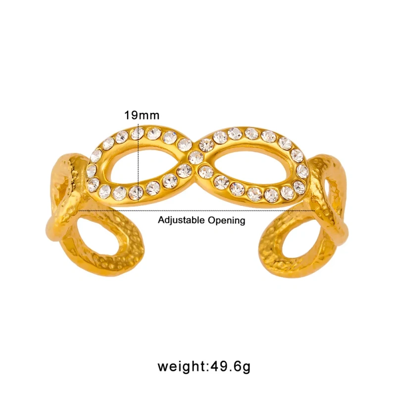 Fashion Math Symbol 8 Zircon Bracelet Opening 18K Gold Plated Waterproof Stainless Steel YF8211