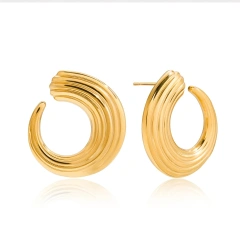 Fashion Hypoallergenic Stainless Steel 18K Gold Plated C Thread Twist Women Waterproof Earrings Non Tarnish YF6627