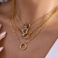 Stainless Steel 18k Gold Plated Waterproof DIY Chain Two Tone Double Circle Heart Cross Pendant Hypoallergenic Necklace YF6630