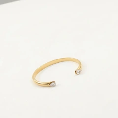 Premium Minimalist Opening Bracelet with Two Water Drops Zircon 18K Gold Plated Waterproof Stainless Steel YF8221