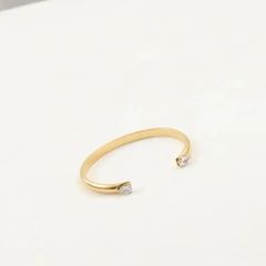 Premium Minimalist Opening Bracelet with Two Water Drops Zircon 18K Gold Plated Waterproof Stainless Steel YF8221