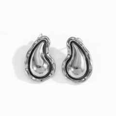Luxury Thick Womens Teardrop Stud Earrings Necklace Jewelry Set 18k Gold Plated Waterproof Stainless Steel for Gift YF8019