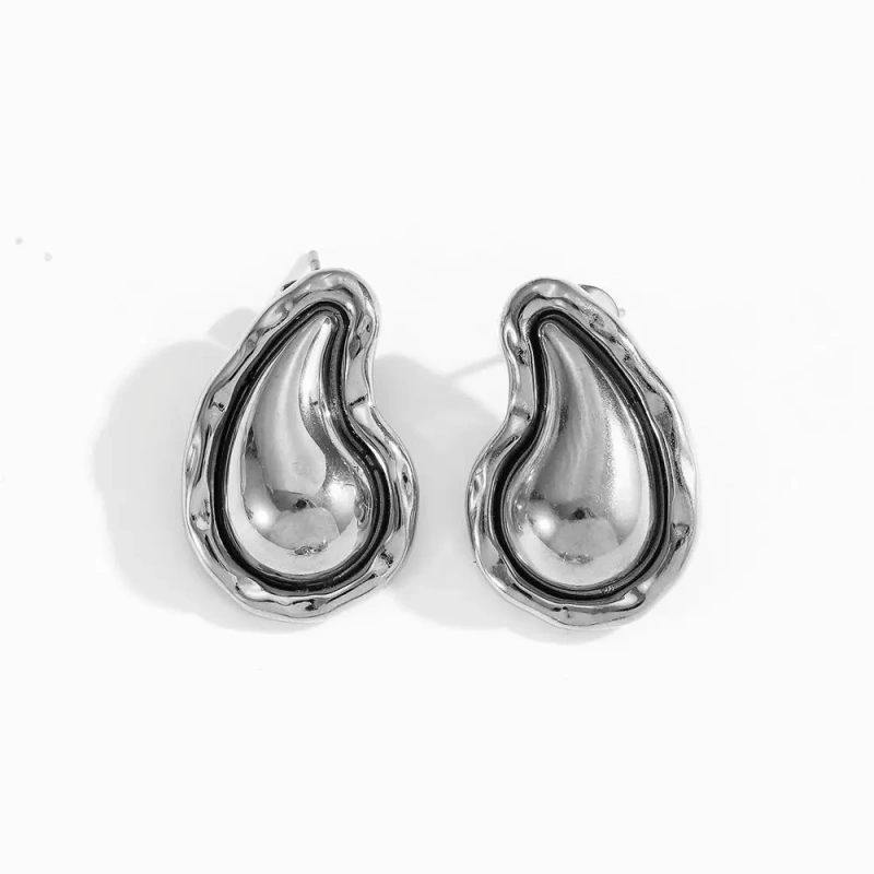 Luxury Thick Womens Teardrop Stud Earrings Necklace Jewelry Set 18k Gold Plated Waterproof Stainless Steel for Gift YF8019