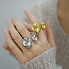 Vintage Luxury Asymmetrical Titanium Steel Ring Womens Open Ring 18K Gold Plated Waterproof Stainless Steel YF8184