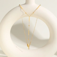 Stylish Square Strip Partition Clavicle Chain Y Shaped Fringe Necklace Gold 18K Gold Plated Waterproof Stainless Steel YF8161