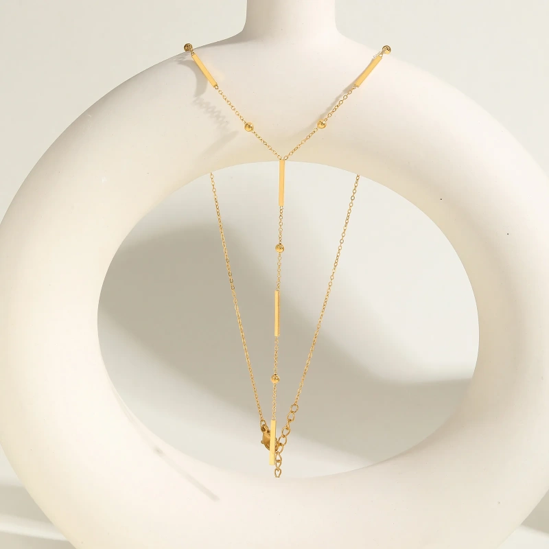 Stylish Square Strip Partition Clavicle Chain Y Shaped Fringe Necklace Gold 18K Gold Plated Waterproof Stainless Steel YF8161