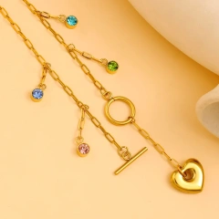 Vintage Elegant Zircon Heart Small Pendant Clavicle Chain 18K Gold Plated Waterproof Stainless Steel YF8205