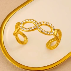 Fashion Math Symbol 8 Zircon Bracelet Opening 18K Gold Plated Waterproof Stainless Steel YF8211