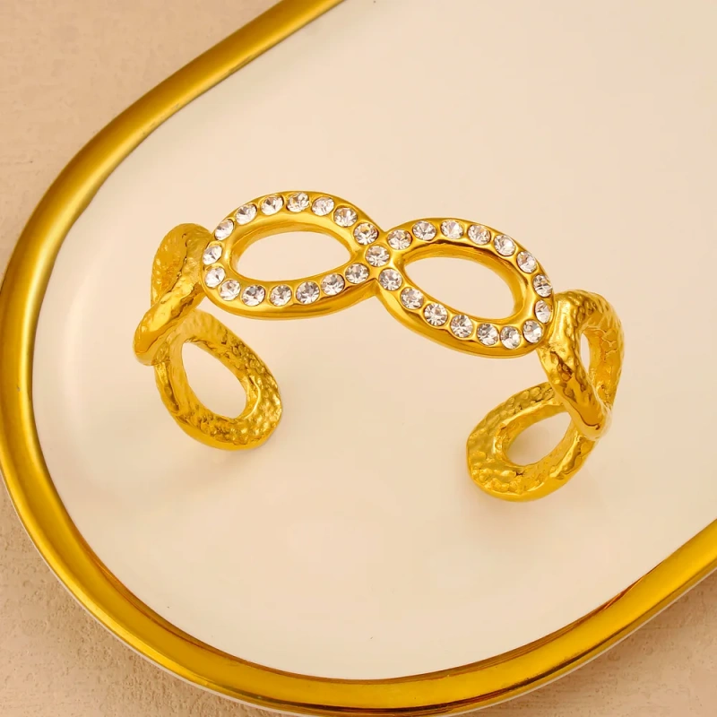Fashion Math Symbol 8 Zircon Bracelet Opening 18K Gold Plated Waterproof Stainless Steel YF8211