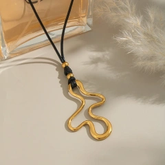 Exaggerated Personality Irregular Pendant Leather Rope Necklace Girls 18K Gold Plated Waterproof Stainless Steel YF8197