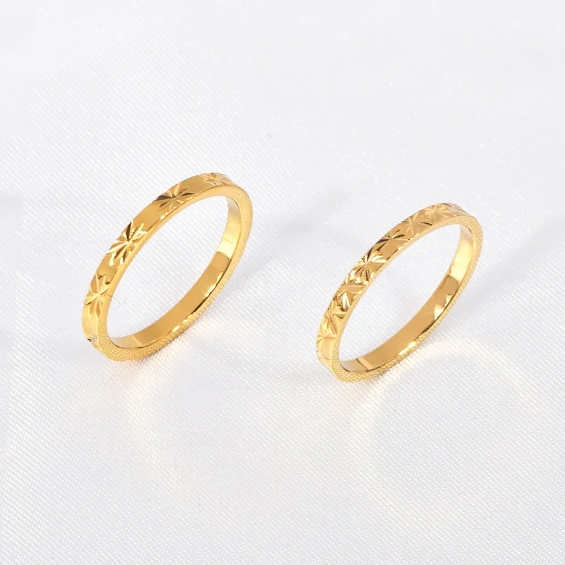 French Retro Stainless Steel 18k Gold Plated Multi Cut Flower Stacked Non Tarnish Thin Ring YF6474