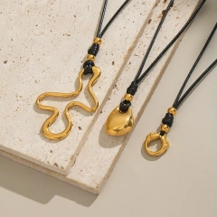 Exaggerated Personality Irregular Pendant Leather Rope Necklace Girls 18K Gold Plated Waterproof Stainless Steel YF8197